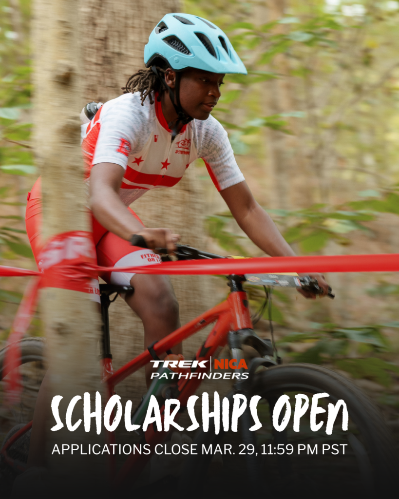 Pathfinders scholarship announcement show a girl riding a mountain bike